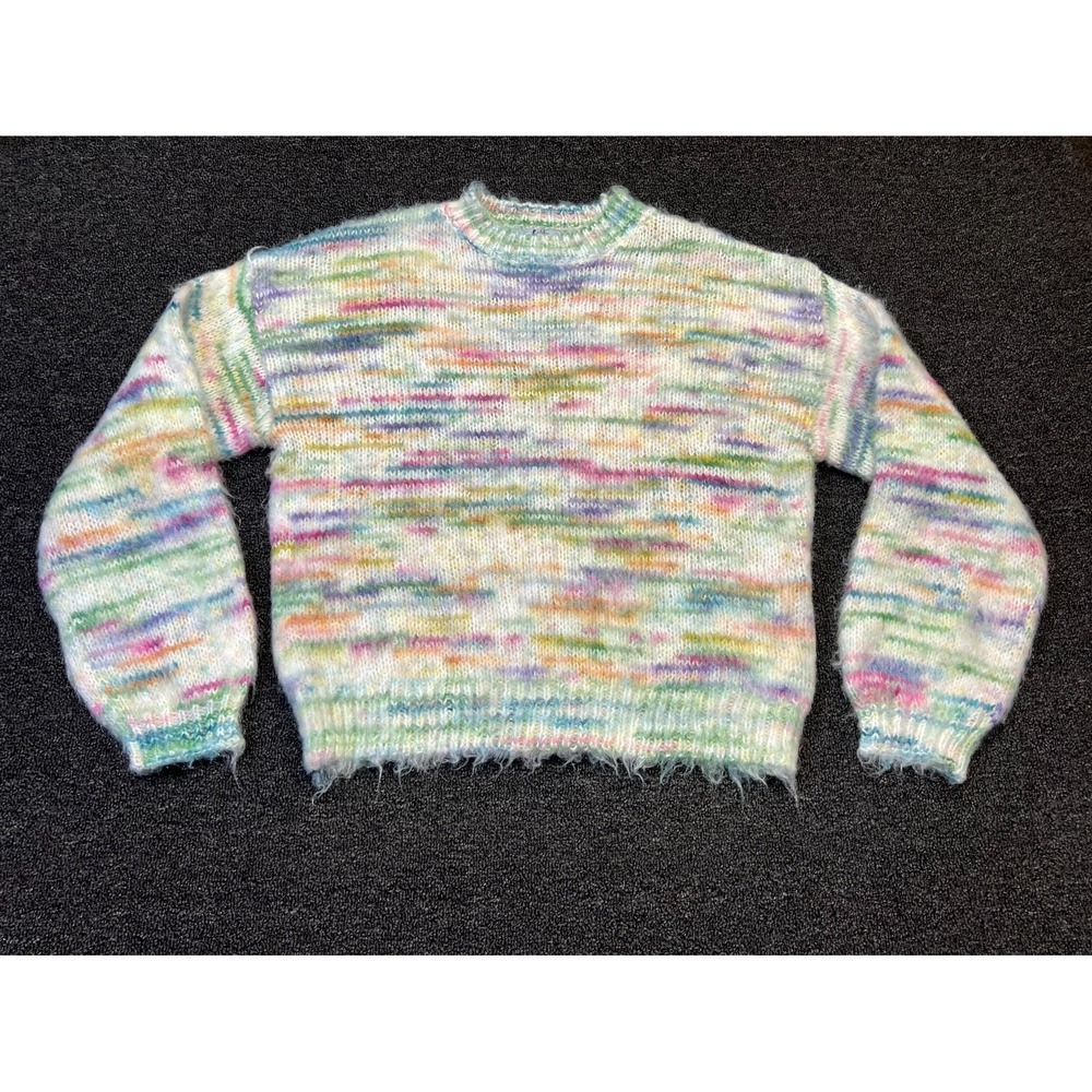 Vylette Fuzzy Sweater Womens Large Multi Rainbow Space Dye Acrylic Knit Pullover